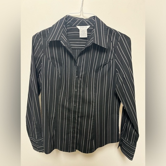 GEORGE STRETCH LADIES BUTTON DOWN FRONT SHIRT  BLACK/WHITE  SIZE MEDIUM - Picture 1 of 5